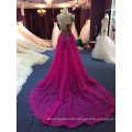 Purple Lace Evening Dress for Wedding with Separate Train